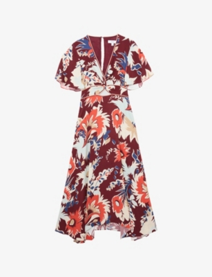 Womens Reiss Asha Floral-Print Woven Midi Dress