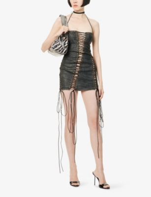 Jaded London Womens Black Odile Lace-up Woven Mini Dress In Black
