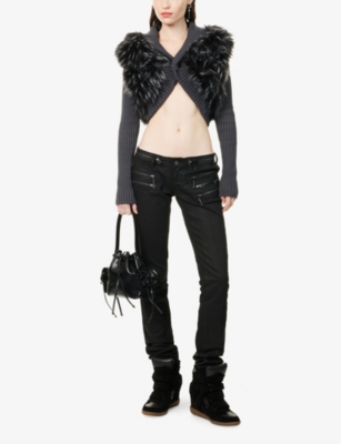 Jaded London Womens Grey Faux-fur Long-sleeves Knitted Shrug In Multi