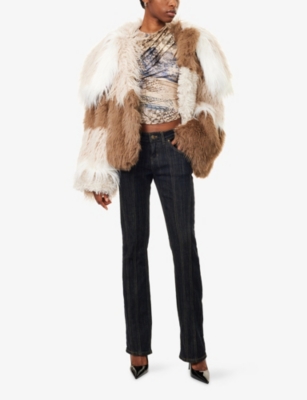 Jaded London Womens Multi Oksana Patchwork Faux-fur Coat In Multi