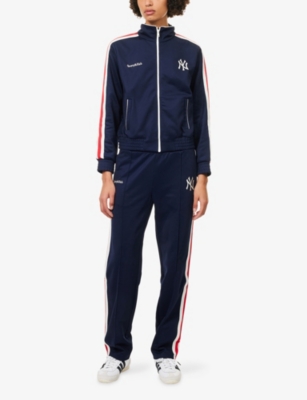 Sporty And Rich Womens Dark Navy White Fire Red Sporty & Rich For '47 X The New York Yankees Yank Serif Straight-leg In Blue
