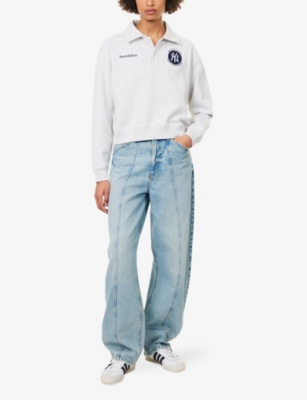 Sporty And Rich Womens Heather Gray Major League Polo-collar Cotton-jersey Sweatshirt In Gray