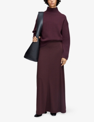 Joseph Womens Maraschino Flared Knitted Jersey Maxi Skirt In Burgundy
