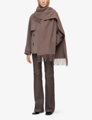 Joseph Womens Mushroom Cecile Brand-embroidered Wool Scarf In Brown