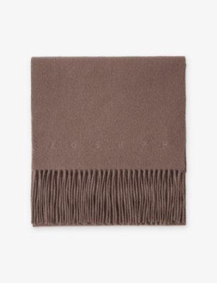 Joseph Womens Mushroom Cecile Brand-embroidered Wool Scarf In Brown