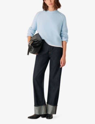 Whistles Womens Pale Blue Aria Ribbed Knitted Jumper Xs In Blue