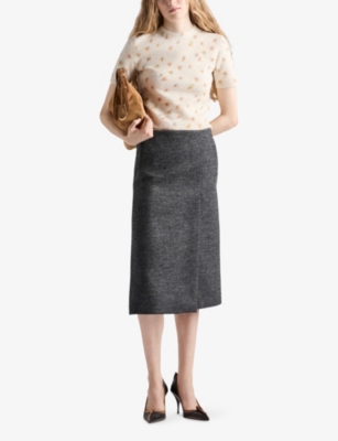 Prada Womens Yellow Floral-intarsia Short-sleeved Wool Jumper In Neutral