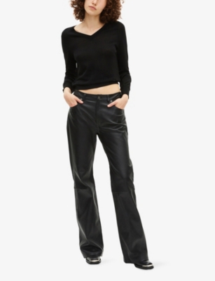 The Kooples Womens Black V-neck Wool Knitted Jumper In Black