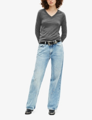 The Kooples Womens Dark Grey Melange V-neck Wool Knitted Jumper In Gray