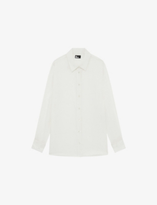 Womens The Kooples Collared Long-Sleeve Stretch-Silk Shirt