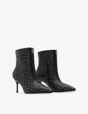 Allsaints Womens Natasha Studded Leather Ankle Boots Black Eur 37 / 4 Uk In Animal Print