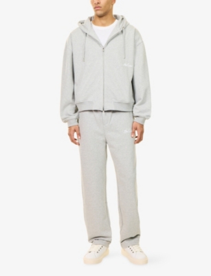 Belier Mens Grey Marl Embroidered-logo Relaxed-fit Cotton-jersey Hoody In White