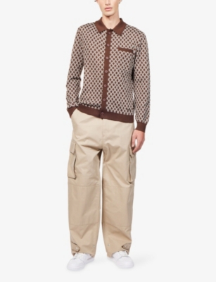 Belier Mens Brown/ecru Block Print Merino Wool Knitted Cardigan Xxl In Brown
