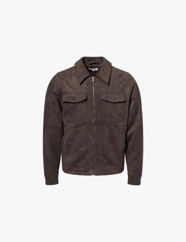 Regular-Fit Spread-Collar Faux-Suede Jacket