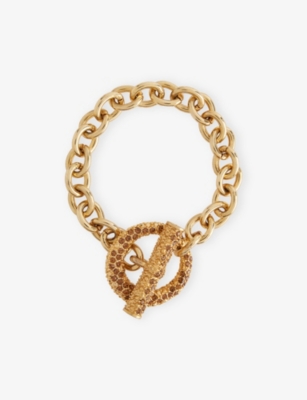 Jennifer Gibson Jewellery Womens Pre-loved Citrine Embellished Chain Gold-plated Metal Bracelet Gold Champagne