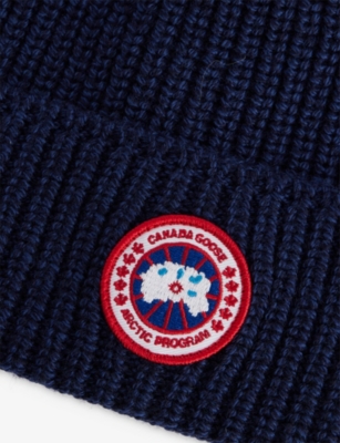 Canada Goose Mens Navy Heather Ribed Toque Wool Beanie Hat In Blue