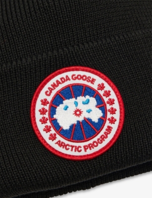 Canada Goose Mens Black - Noir Arctic Toque Ribbed Wool Beanie Hat In Black