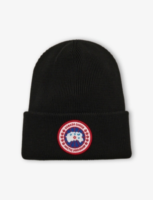 Canada Goose Mens Black - Noir Arctic Toque Ribbed Wool Beanie Hat In Black