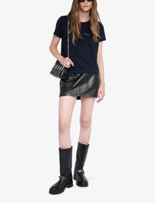 Zadig & Voltaire Womens Alys Wing-appliqué Cotton-jersey T-shirt Encre In Black