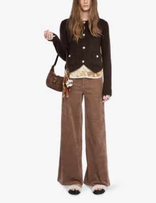 Zadig & Voltaire Womens Dark Chocolate Westia Knitted Cashmere Cardigan In Brown