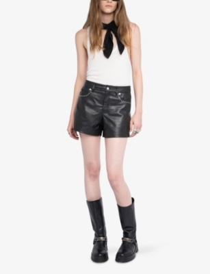 Zadig & Voltaire Womens Black Siddyl Stud-embellished Leather Shorts In Black