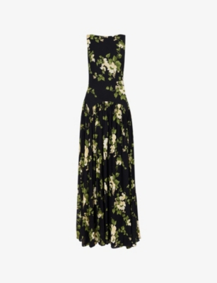 Reformation Womens Epernay Camella Floral Woven Midi Dress In Black