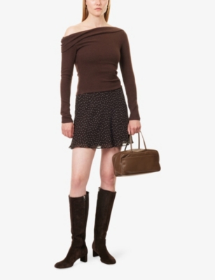 Reformation Womens Colette Dot Brandy Polka-dot Woven Mini Skirt Xl In Brown