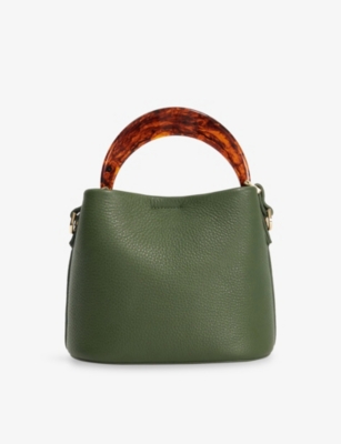 Dune Womens Green Leather Dharla Moulded-handle Leather Handbag In Green