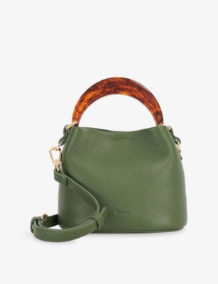 Dune Womens Green Leather Dharla Moulded-handle Leather Handbag In Green