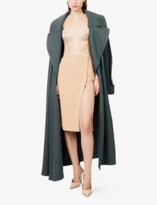 Mugler Womens  Split-front Regular-fit Woven Midi Skirt In Nude