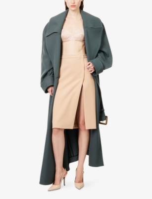 Mugler Womens  Military Belted Notch-lapels Wool Coat In Gray