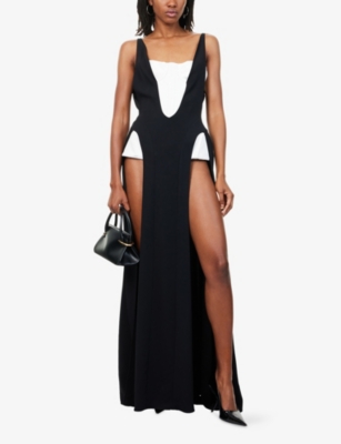 Mugler Womens Black Off White Corset Open Stretch-woven Gown In Black