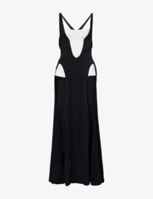 Mugler Womens Black Off White Corset Open Stretch-woven Gown In Multi