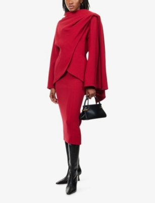 Mugler Womens Red Scarf Curved-hem Wool Jacket In Red