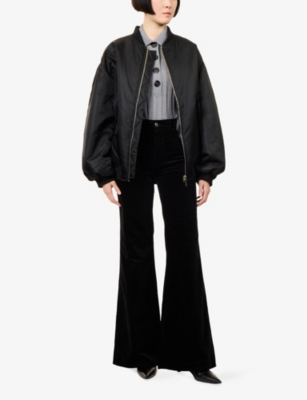 7 For All Mankind Womens Black Retro Flare Velvet Stretch-cotton Blend Jeans In Black