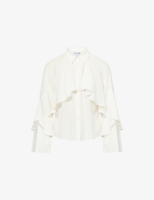 Veronica Beard Womens Dove Demaris Ruffled Stretch-silk Blouse In Gray