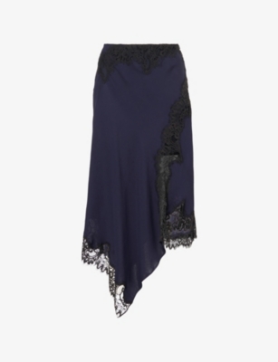 Veronica Beard Womens Navy Hartley Asymmetric Woven Midi Skirt In Blue