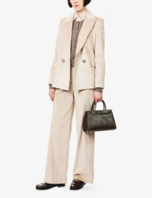 Veronica Beard Womens Heathered Sand Grigore Wide-leg Stretch-cotton Blend Trousers In Neutral