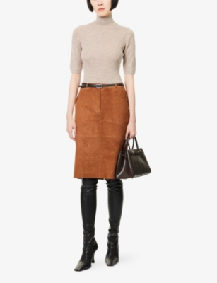 Veronica Beard Womens Oatmeal Melange Alastair Short-sleeves Wool Jumper In Brown
