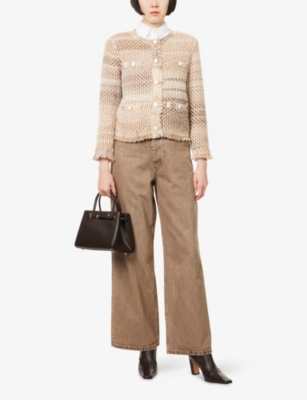 Veronica Beard Womens Desert Khaki Multi Sariyah Fringed-trims Cotton-blend Jacket In Neutral