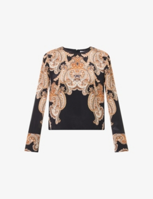 Veronica Beard Womens Black Multi Karisse Long-sleeves Silk-blend Blouse In Multi