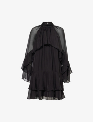 Veronica Beard Womens Black Adlington Ruffled Silk Mini Dress