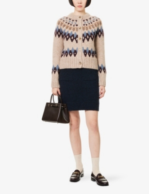 Veronica Beard Womens Oatmeal Melange Multi Christina Fairisle Round-neck Wool-blend Cardigan In Multi