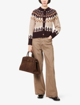 Veronica Beard Womens Raisin Multi Christina Fairisle Round-neck Wool-blend Cardigan In Multi