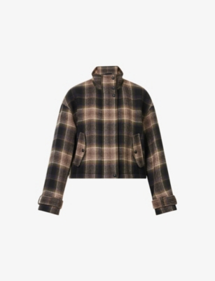 Veronica Beard Womens Black Multi Bateman High-neck Wool-blend Jacket Xs In Brown