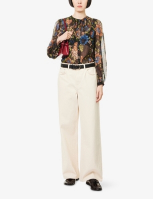 Veronica Beard Womens Black Multi Ashlynn Floral Silk Blouse In Multi