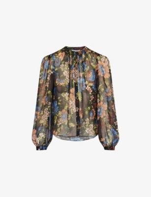 Veronica Beard Womens Black Multi Ashlynn Floral Silk Blouse In Multi