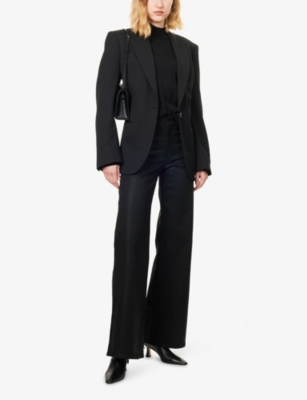 7 For All Mankind Womens Coated Black Lotta Wide-leg Stretch-denim Jeans In Black