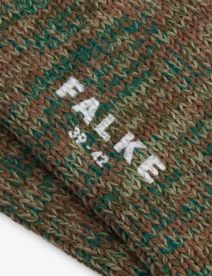 Falke Mens Brown Tan Brooklyn Stretch Cotton-blend Socks In Green