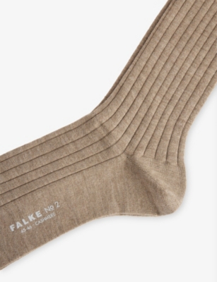Falke Mens Pebble Mel. No 2 Finest Cashmere-blend Crew-length Socks In Brown